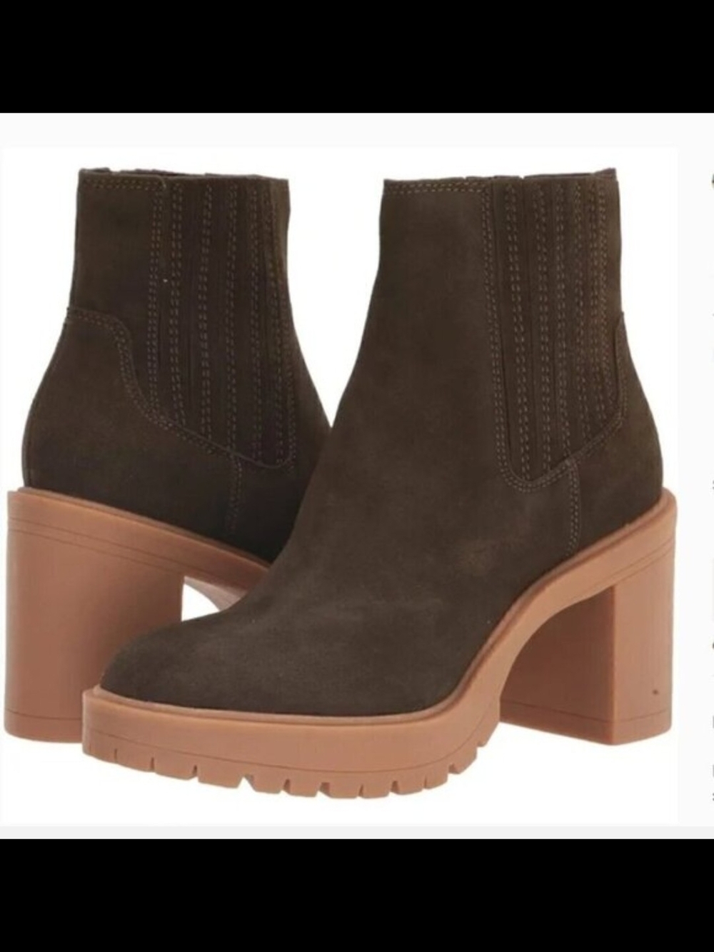 Dolce Vita Dark Green Suede Chunky Heel Ankle Boots